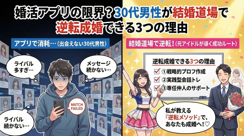 婚活アプリの限界?30代男性が結婚道場で逆転成婚できる3つの理由