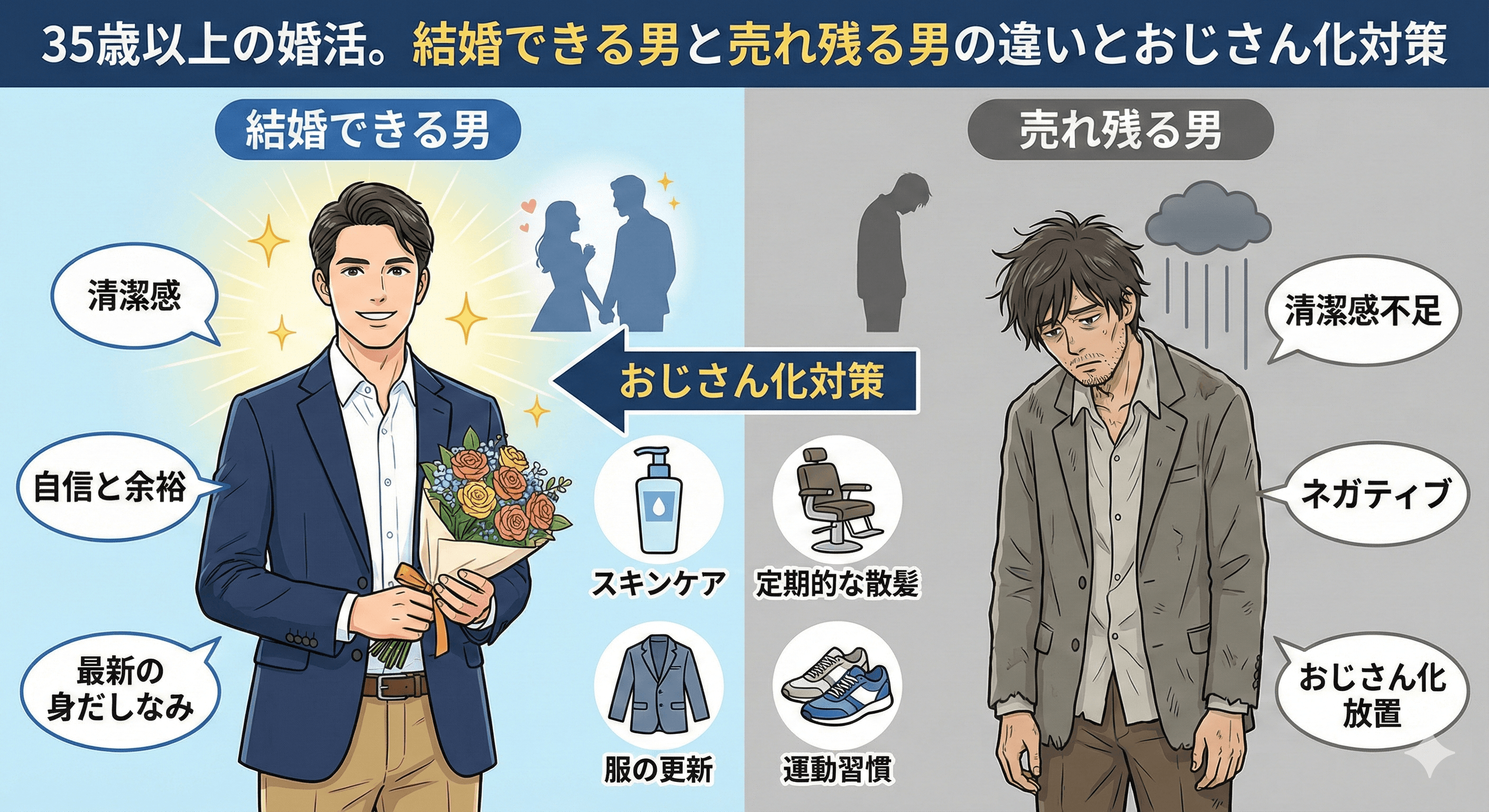 35歳以上の婚活。結婚できる男と売れ残る男の違いとおじさん化対策